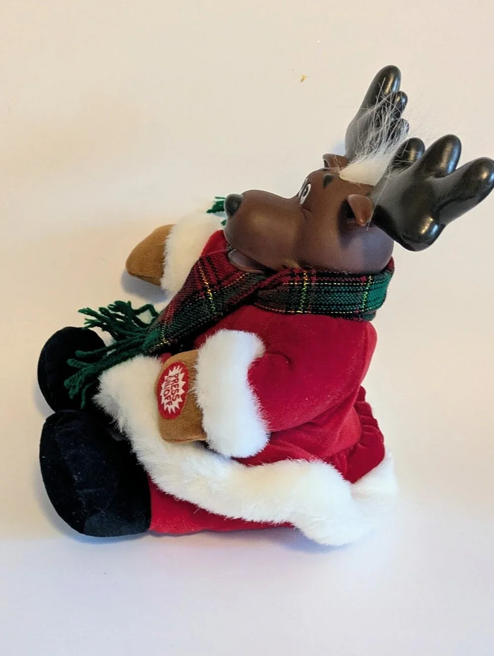 Holiday Moose Plush with Red Coat and Plaid Scarf